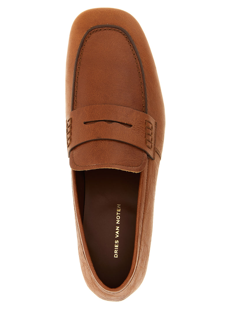 Mocassins à enfiler en cuir d'agneau marron Dries Van Noten