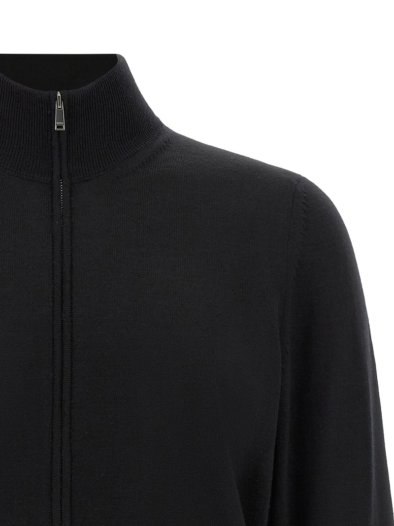 Cardigan en laine vierge noir Hugo Boss