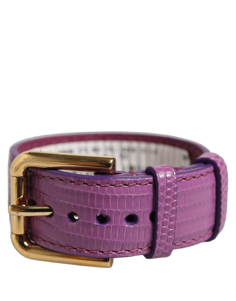 Dolce & Gabbana Bracelet-Manchette en Cuir Texturé Violet avec Boucle Dorée