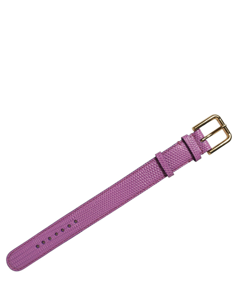 Dolce & Gabbana Bracelet-Manchette en Cuir Texturé Violet avec Boucle Dorée