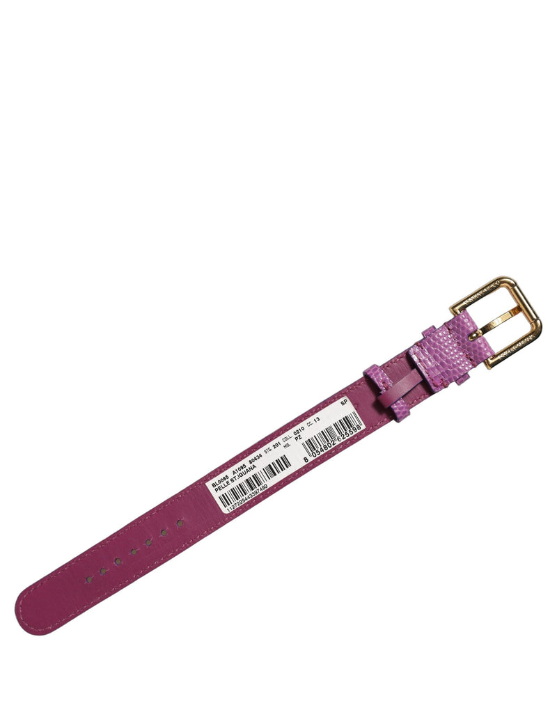 Dolce & Gabbana Bracelet-Manchette en Cuir Texturé Violet avec Boucle Dorée