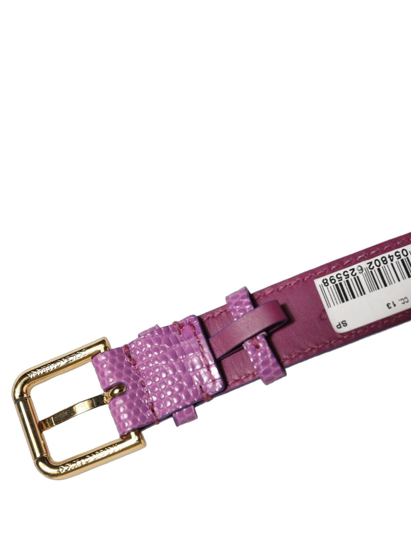 Dolce & Gabbana Bracelet-Manchette en Cuir Texturé Violet avec Boucle Dorée