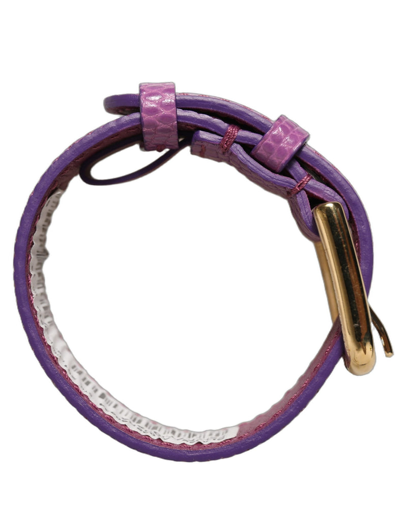 Dolce & Gabbana Bracelet-Manchette en Cuir Texturé Violet avec Boucle Dorée