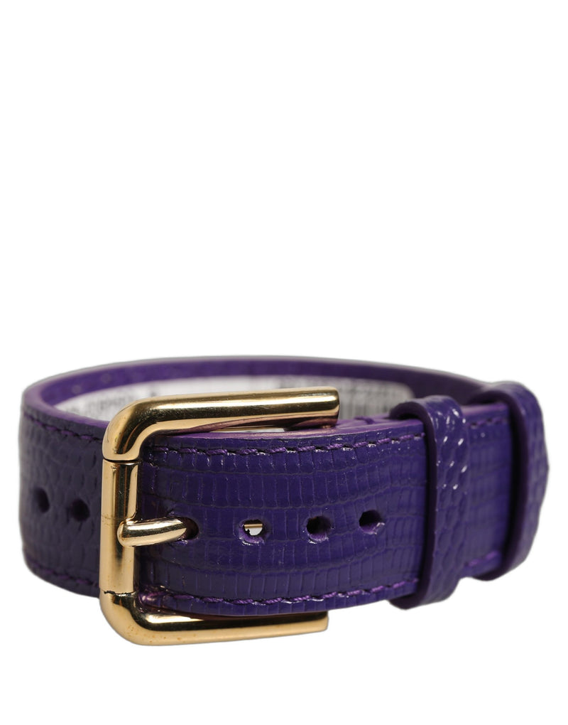 Dolce & Gabbana Bracelet en cuir texturé violet avec boucle dorée