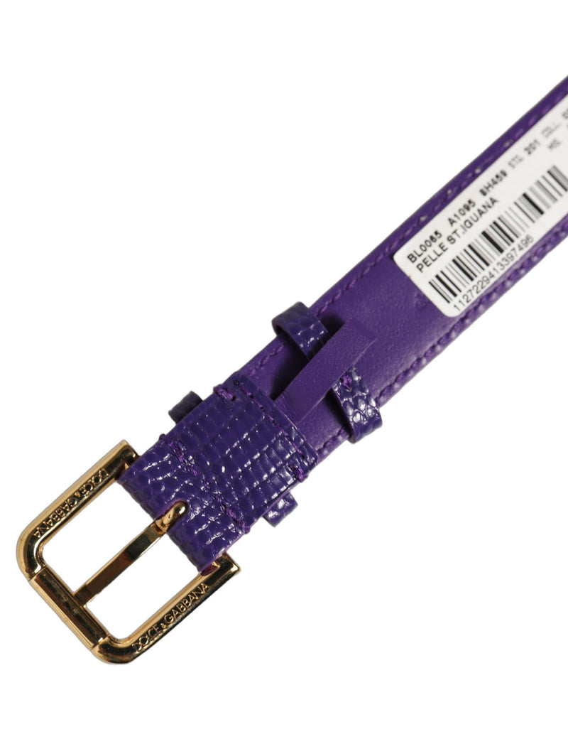 Dolce & Gabbana Bracelet en cuir texturé violet avec boucle dorée