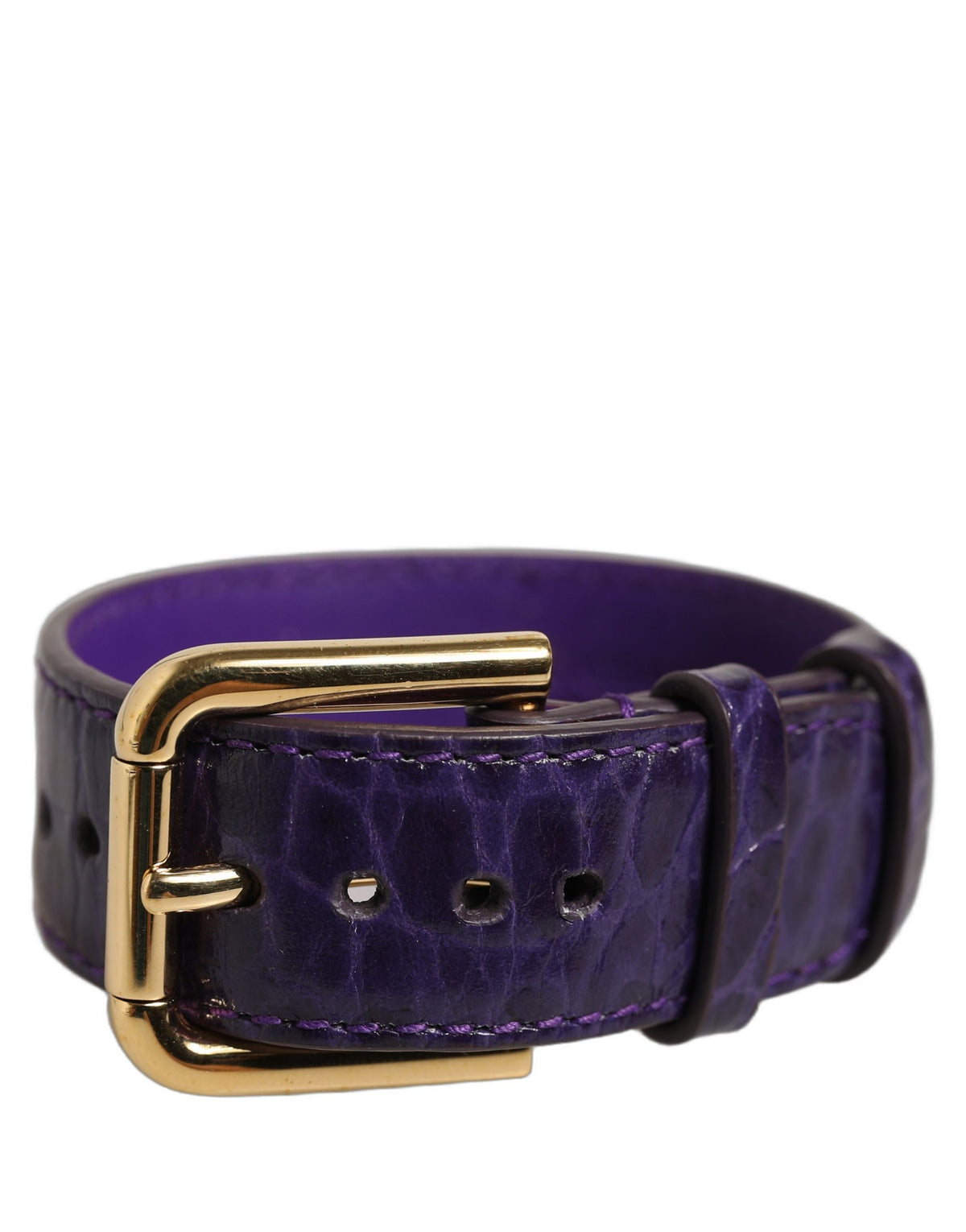Bracelet en cuir gaufré violet Dolce & Gabbana avec boucle ardillon dorée