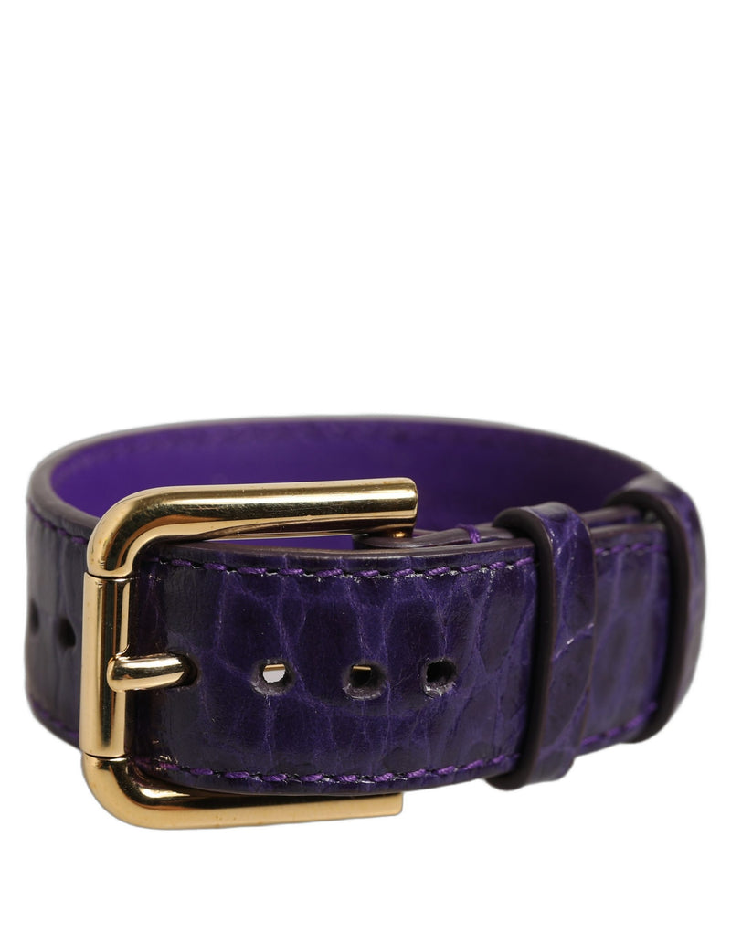 Bracelet en cuir gaufré violet Dolce & Gabbana avec boucle ardillon dorée