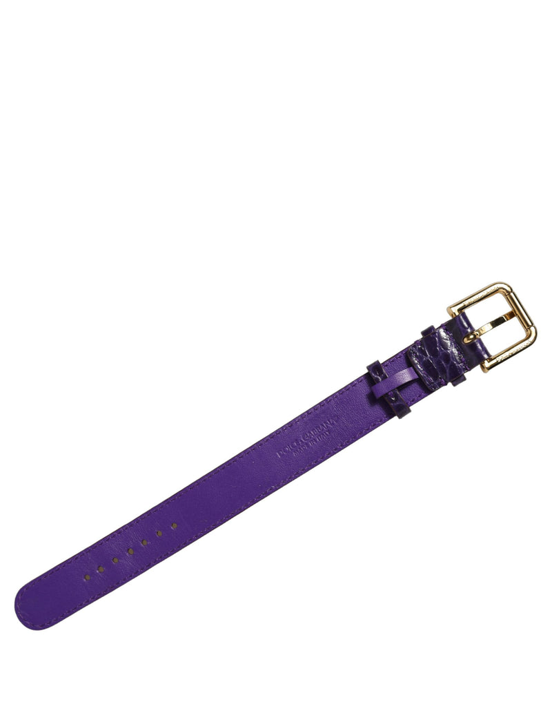 Bracelet en cuir gaufré violet Dolce & Gabbana avec boucle ardillon dorée
