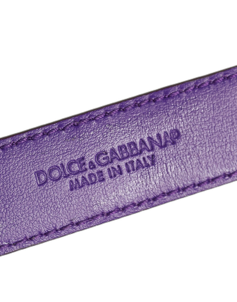 Bracelet en cuir gaufré violet Dolce & Gabbana avec boucle ardillon dorée
