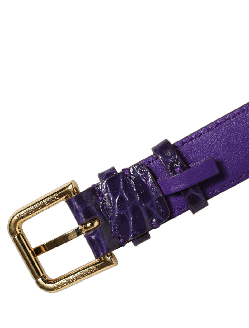 Bracelet en cuir gaufré violet Dolce & Gabbana avec boucle ardillon dorée