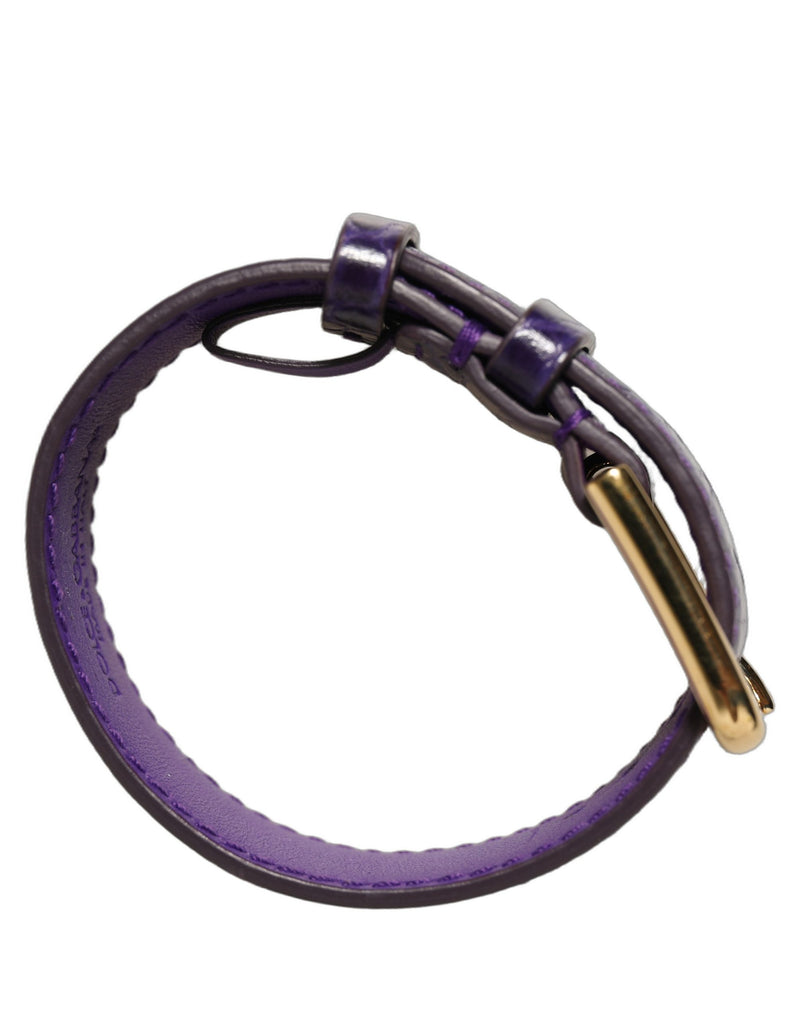 Bracelet en cuir gaufré violet Dolce & Gabbana avec boucle ardillon dorée