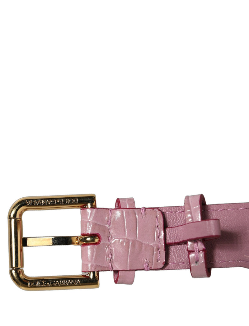 Bracelet ceinture Dolce & Gabbana en cuir rose gaufré à boucle dorée
