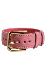 Dolce & Gabbana Bracelet en Cuir Texturé Rose avec Boucle Dorée