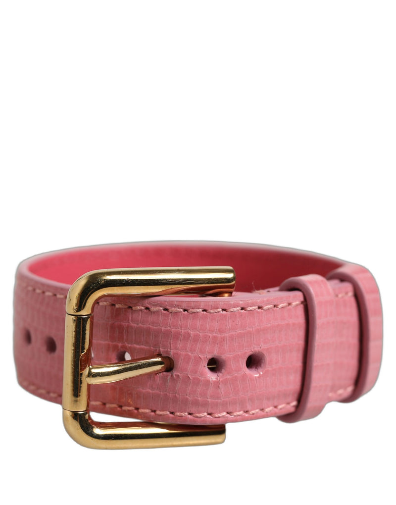 Dolce & Gabbana Bracelet en Cuir Texturé Rose avec Boucle Dorée