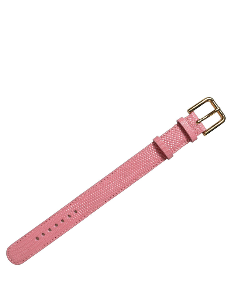 Dolce & Gabbana Bracelet en Cuir Texturé Rose avec Boucle Dorée
