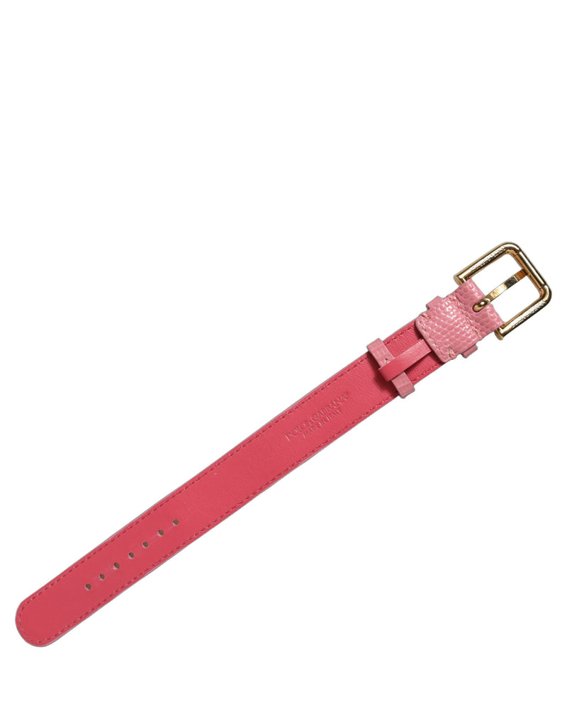 Dolce & Gabbana Bracelet en Cuir Texturé Rose avec Boucle Dorée