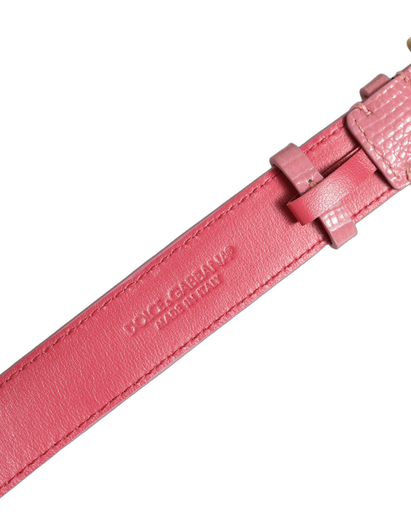 Dolce & Gabbana Bracelet en Cuir Texturé Rose avec Boucle Dorée