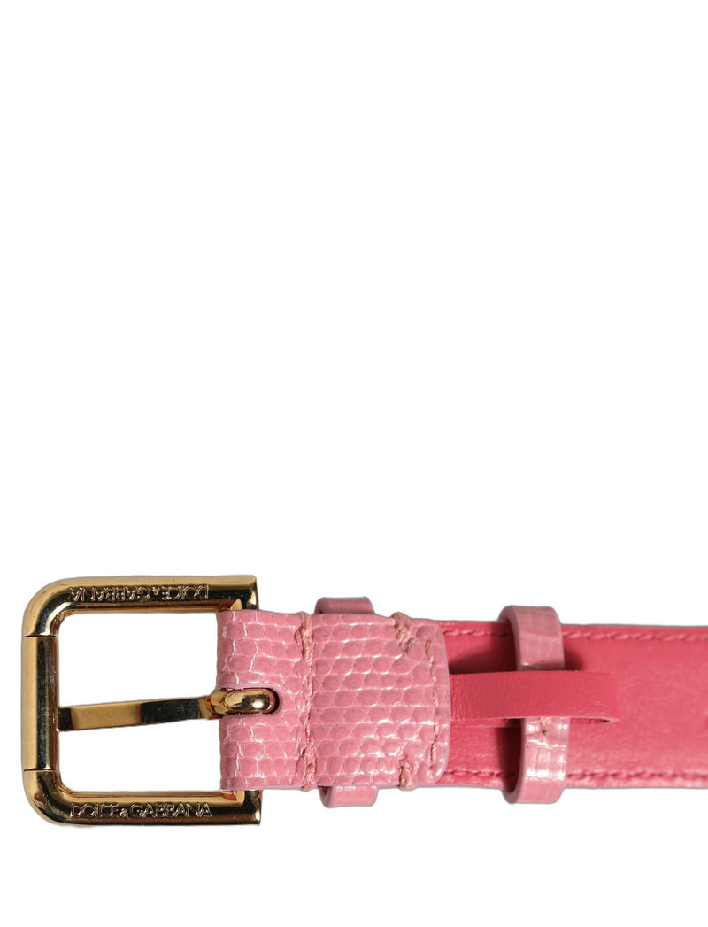 Dolce & Gabbana Bracelet en Cuir Texturé Rose avec Boucle Dorée