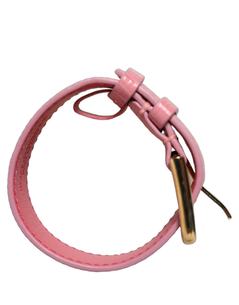 Dolce & Gabbana Bracelet en Cuir Texturé Rose avec Boucle Dorée
