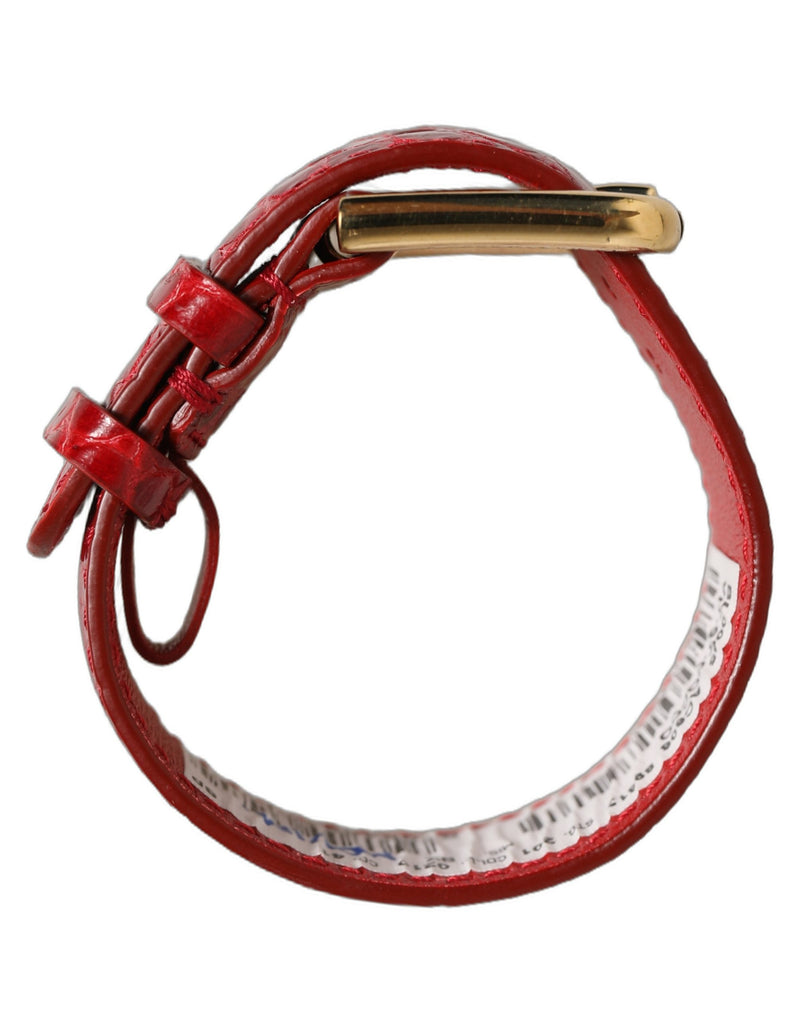 Bracelet Dolce & Gabbana en cuir gaufré rouge avec boucle ardillon dorée