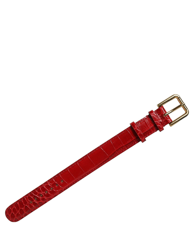 Bracelet Dolce & Gabbana en cuir gaufré rouge avec boucle ardillon dorée