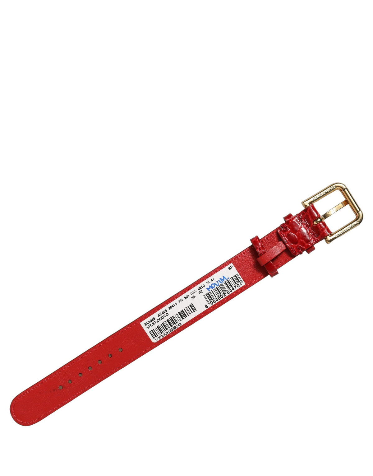 Bracelet Dolce & Gabbana en cuir gaufré rouge avec boucle ardillon dorée