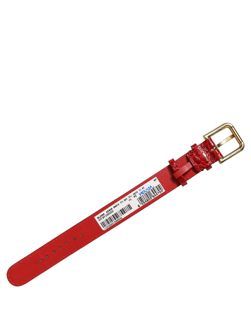 Bracelet Dolce & Gabbana en cuir gaufré rouge avec boucle ardillon dorée