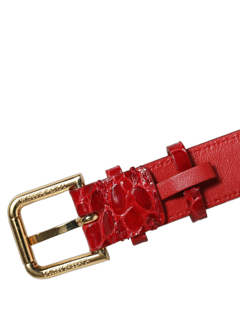 Bracelet Dolce & Gabbana en cuir gaufré rouge avec boucle ardillon dorée