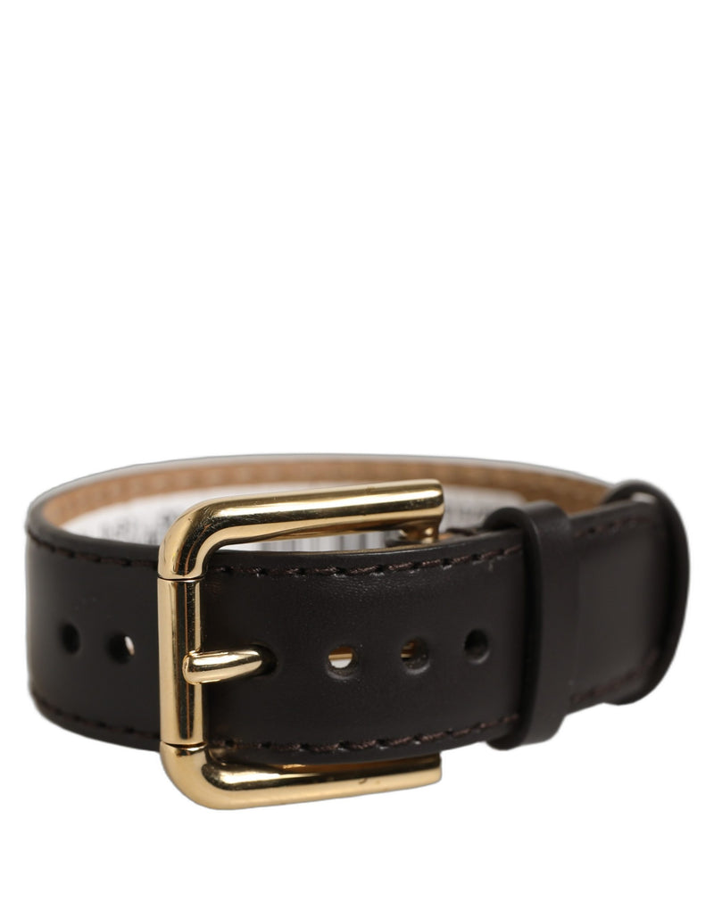 Dolce & Gabbana Bracelet-Manchette Ceinture en Cuir de Veau Noir avec Boucle Dorée