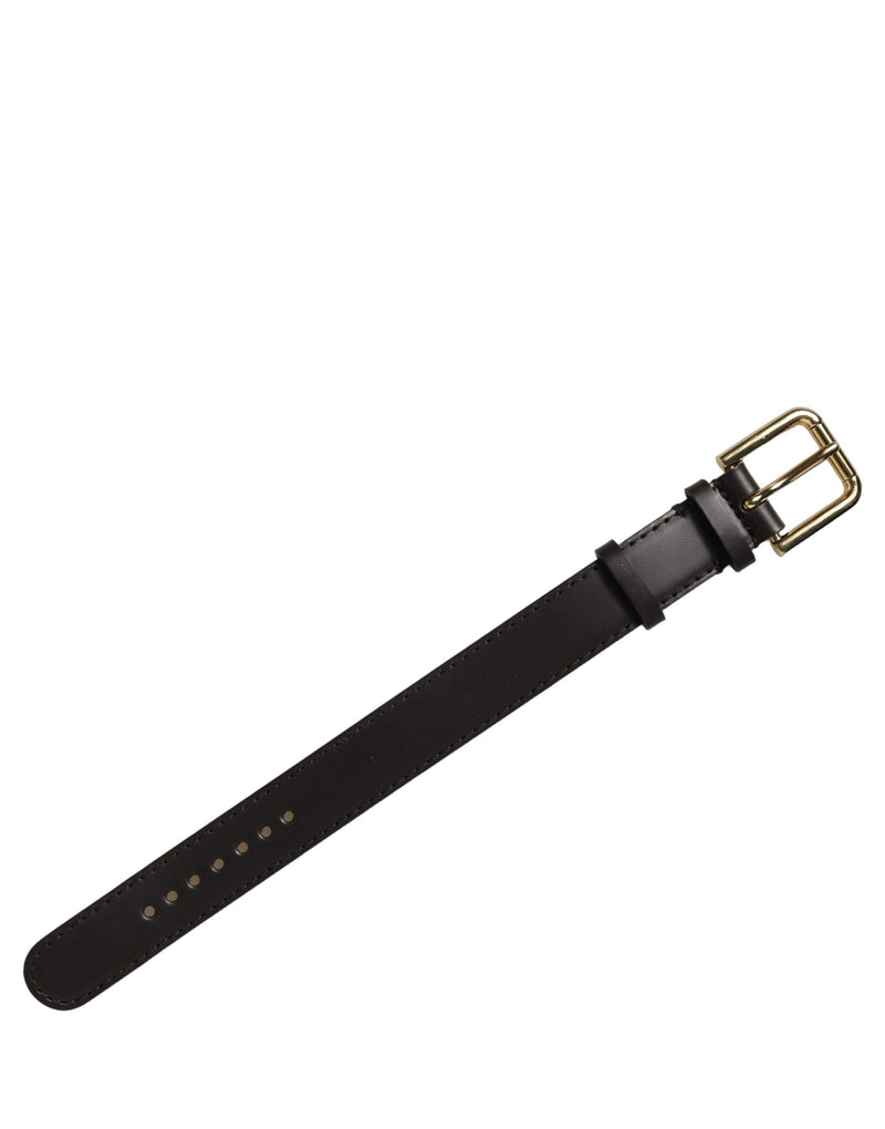 Dolce & Gabbana Bracelet-Manchette Ceinture en Cuir de Veau Noir avec Boucle Dorée