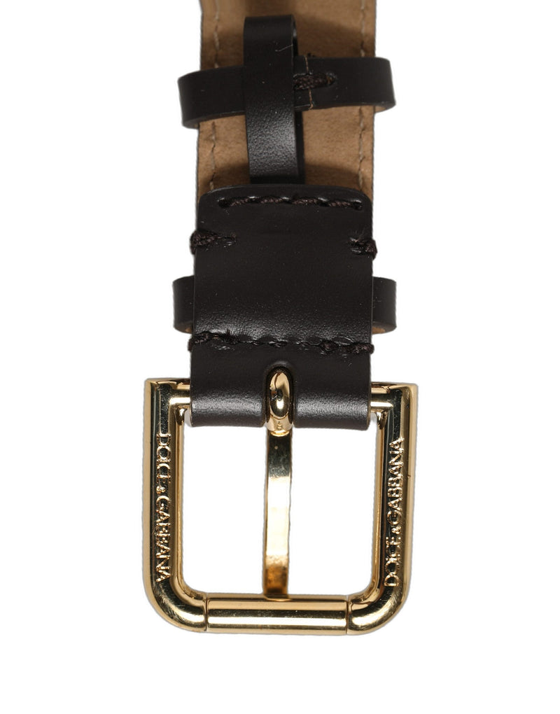 Dolce & Gabbana Bracelet-Manchette Ceinture en Cuir de Veau Noir avec Boucle Dorée