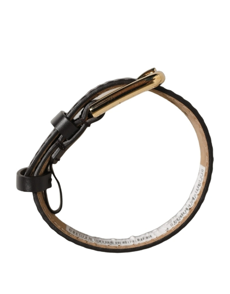 Dolce & Gabbana Bracelet-Manchette Ceinture en Cuir de Veau Noir avec Boucle Dorée