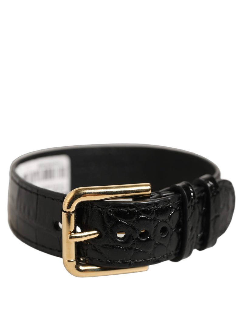 Dolce & Gabbana Bracelet en cuir texturé noir à boucle dorée