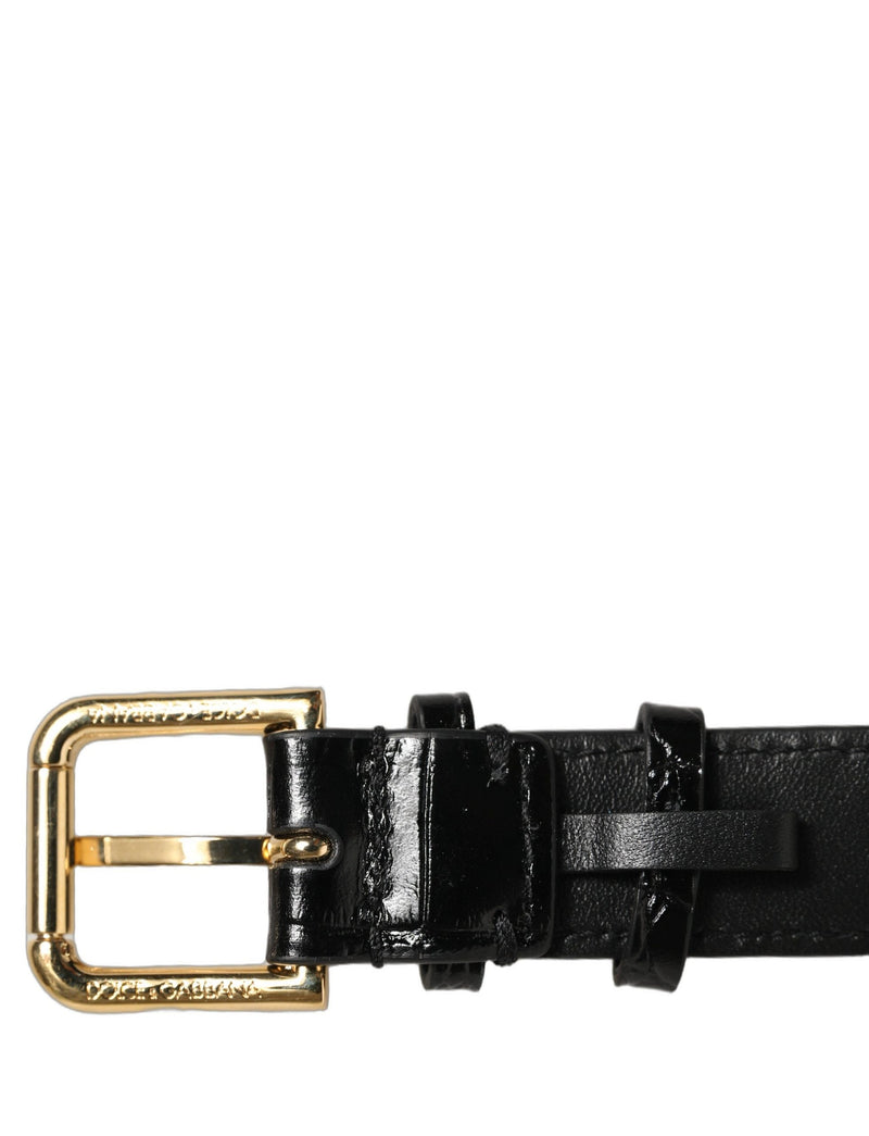 Dolce & Gabbana Bracelet en cuir texturé noir à boucle dorée