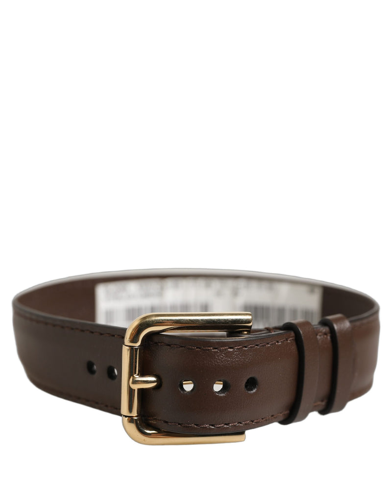 Dolce & Gabbana Bracelet-Lanière en Cuir de Veau Marron avec Boucle Dorée