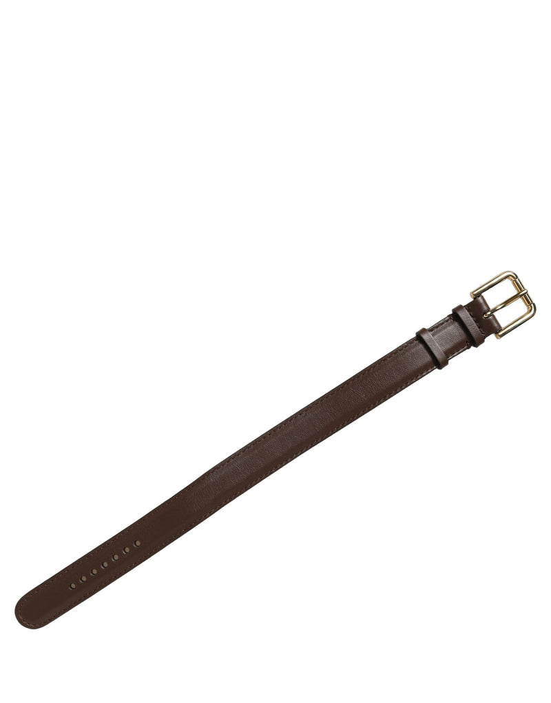 Dolce & Gabbana Bracelet-Lanière en Cuir de Veau Marron avec Boucle Dorée