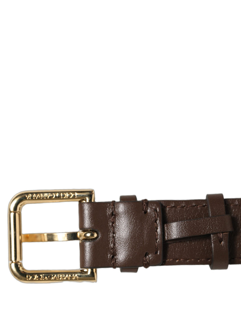 Dolce & Gabbana Bracelet-Lanière en Cuir de Veau Marron avec Boucle Dorée
