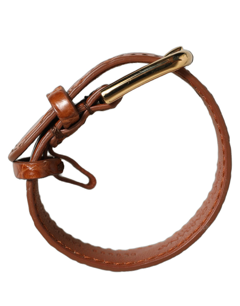 Bracelet Dolce & Gabbana en cuir texturé marron avec boucle dorée