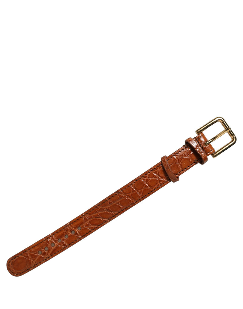 Bracelet Dolce & Gabbana en cuir texturé marron avec boucle dorée