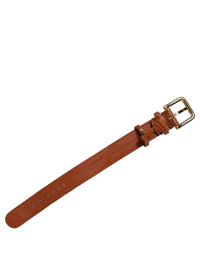 Bracelet Dolce & Gabbana en cuir texturé marron avec boucle dorée