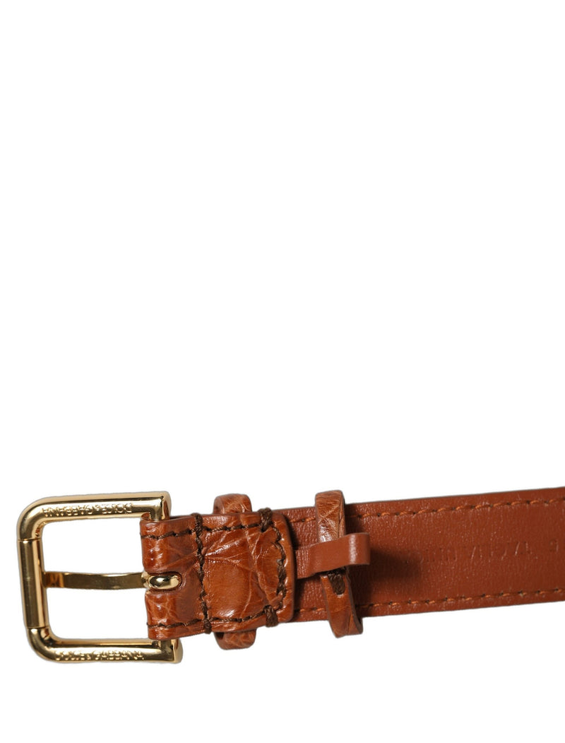 Bracelet Dolce & Gabbana en cuir texturé marron avec boucle dorée