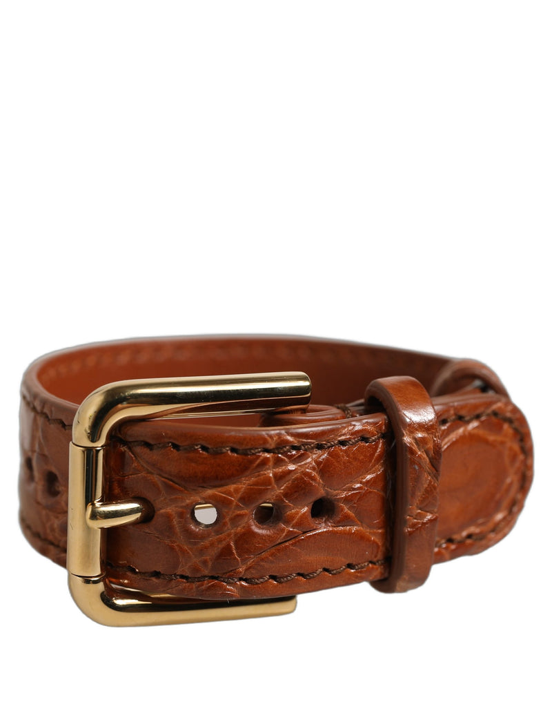 Bracelet Dolce & Gabbana en cuir texturé marron avec boucle dorée