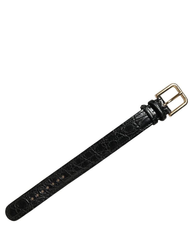 Dolce & Gabbana Bracelet en cuir texturé noir à boucle dorée