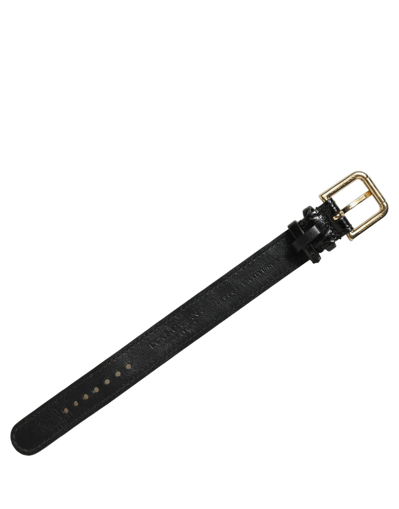 Dolce & Gabbana Bracelet en cuir texturé noir à boucle dorée