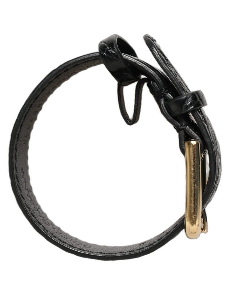 Dolce & Gabbana Bracelet en cuir texturé noir à boucle dorée