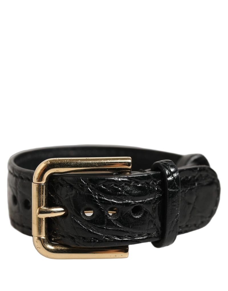 Dolce & Gabbana Bracelet en cuir texturé noir à boucle dorée