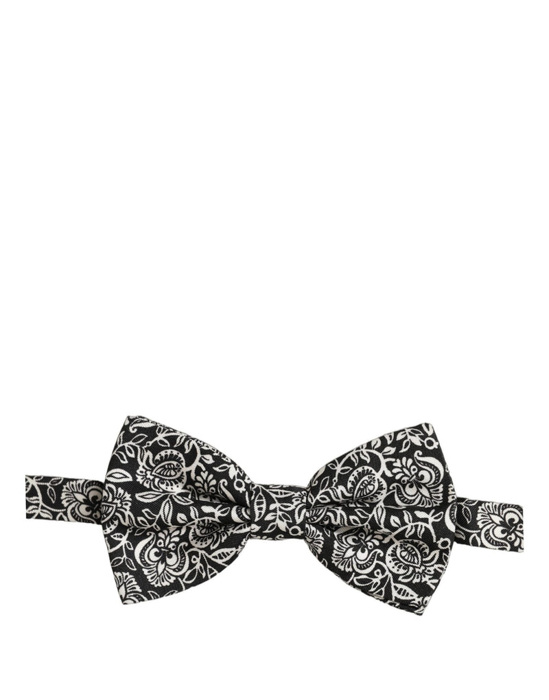 Nœud papillon Dolce & Gabbana en soie noire et blanche à motif cachemire, réglable