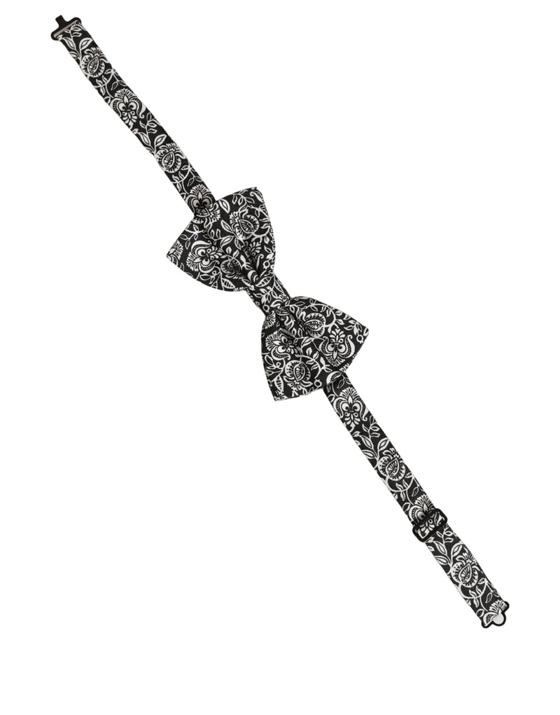 Nœud papillon Dolce & Gabbana en soie noire et blanche à motif cachemire, réglable