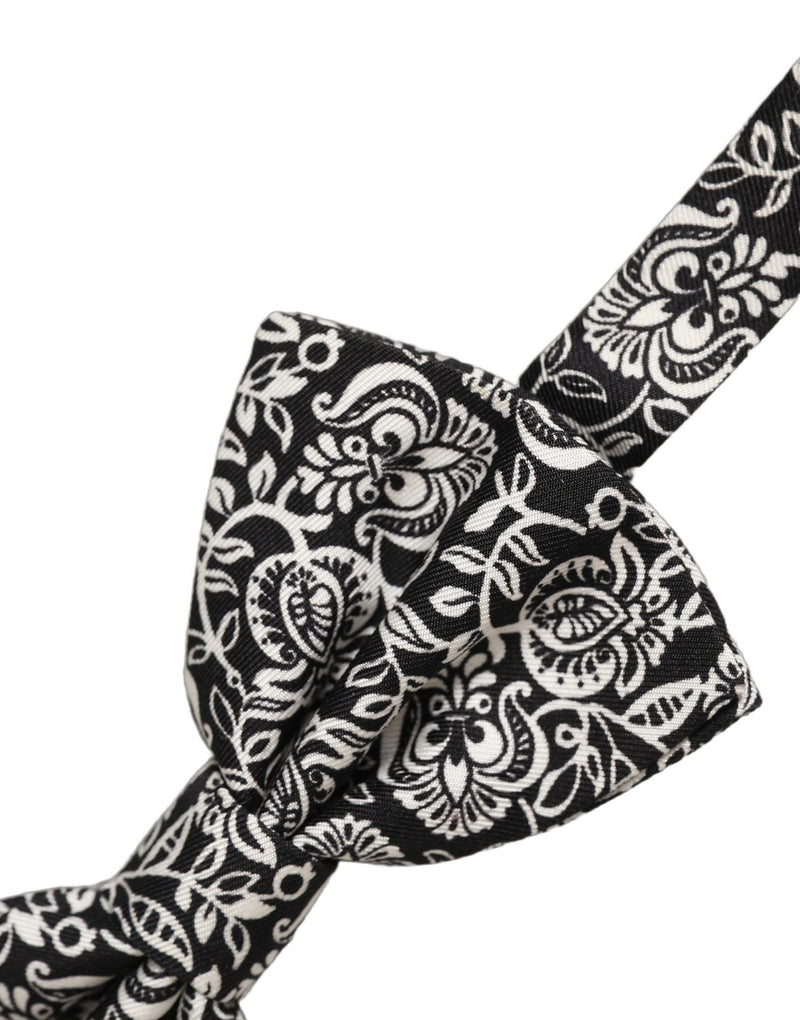 Nœud papillon Dolce & Gabbana en soie noire et blanche à motif cachemire, réglable
