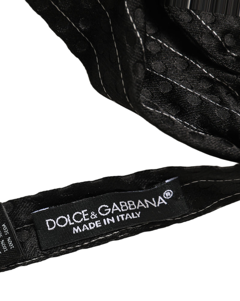 Dolce & Gabbana Men Black Pinstripe Silk Adjustable Neck Papillon Bow Tie